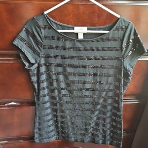 Black Striped Short Sleeve Top